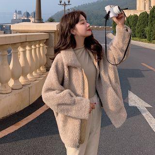 Buckled Faux Shearling Zip Jacket