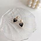 Heart Faux Pearl Alloy Dangle Earring 1 Pair - Black & Gold - One Size