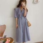 Short Sleeve V-neck Dress As Shown In Figure - One Size