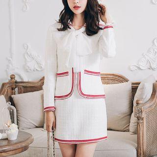Set: Sailor Collar Bow Accent Jacket + Mini A-line Skirt
