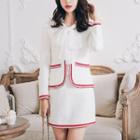 Set: Sailor Collar Bow Accent Jacket + Mini A-line Skirt