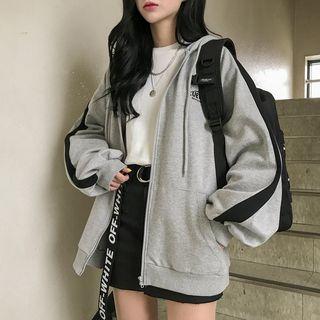 Lettering Paneled Zip Hoodie