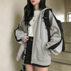 Lettering Paneled Zip Hoodie