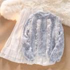 Long-sleeve Round Neck Lace Trim Sweater / High-waist Skirt