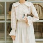 Bell-sleeve Plaid Peter Pan Collar Dress As Shown In Figure - One Size