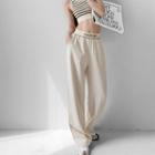 Lettering High-waist Straight-cut Loose Dress Pants