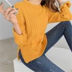 Buttoned Slit-detail Cable-knit Sweater