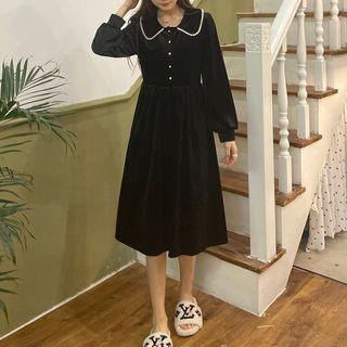 Long-sleeve Peter Pan Collar Midi Dress