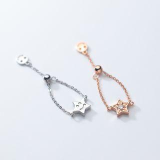 Star Rhinestone Chained Sterling Silver Ring