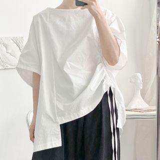 Short-sleeve Asymmetrical Drawstring Top