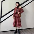 Plaid Cropped Single-breasted Jacket / A-line Midi Skirt
