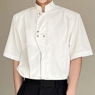 Elbow-sleeve Stand Collar Zip Shirt