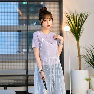 Spaghetti-strap Polka Dot Mesh Dress