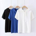 Short-sleeve Hooded Ribbed Knit Top