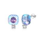 Sterling Silver Fashion Simple Geometric Square Stud Earrings With Blue Austrian Element Crystal Silver - One Size