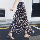 Flower Print Chiffon Maxi Skirt