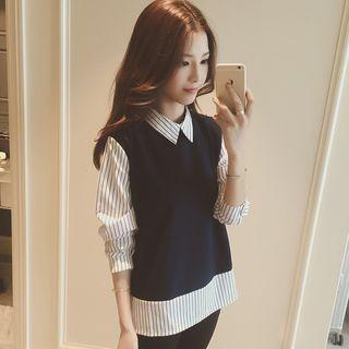 Mock Two Piece Pinstriped Panel Shirt