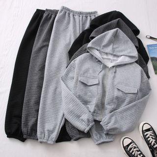 Set: Dual-pocket Hooded Crop Jacket + Jogger Pants