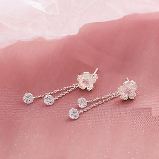 925 Sterling Silver Flower Drop Earring 1 Pair - As Shown In Figure - One Size