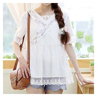 Lace-trim Embroidered Top