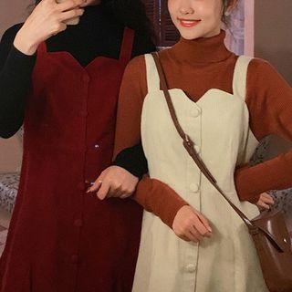 Turtleneck Knit Top / Mini Pinafore Dress