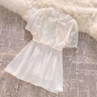 Short-sleeve Lace Cropped Blouse / High-waist Mini Skirt
