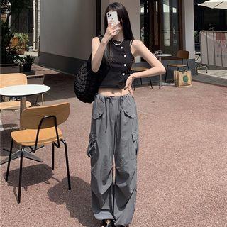 Asymmetrical Crop Tank Top / Cargo Baggy Pants
