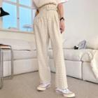High-waist Gingham Wide-leg Pants With Belt