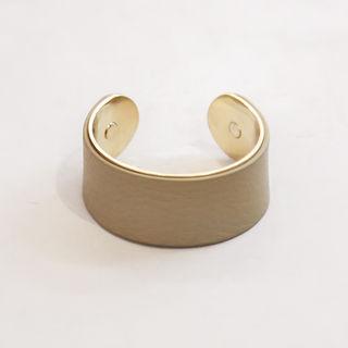 Genuine-leather Metal Open Bangle
