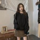 Zip Sweatshirt / Leopard Print Mini A-line Skirt