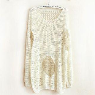 Cutout Gold Silk Long-sleeve Knit Top