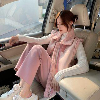 Faux Shearling Zip Vest / Wide-leg Knit Pants