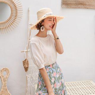 Puff-sleeve Layered Knit Top
