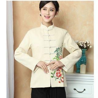 Flower Print Long Sleeve Cheongsam Top