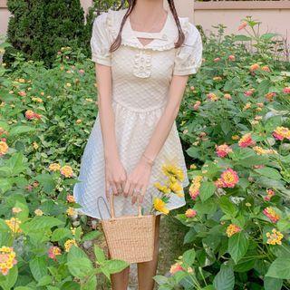 Short-sleeve Collar Mini A-line Dress Almond - One Size