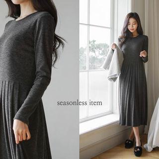 Pleated A-line Long Dress