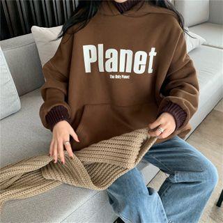 Mock Two-piece Lettering Hoodie Coffee - One Size