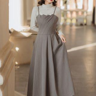 Set: Mock-turtleneck Long-sleeve T-shirt + Pinafore Dress