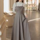 Set: Mock-turtleneck Long-sleeve T-shirt + Pinafore Dress