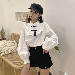 Ruffle Frog-buttoned Blouse As Shown In Figure - One Size