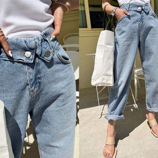 Foldover-waist Baggy Jeans