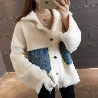 Denim Panel Buttoned Knit Jacket