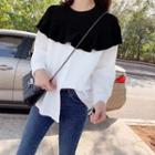 Mock Two-piece Knit Panel Ruffled Blouse
