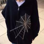 Short Sleeve Spider Net Rhinestone Crop Top