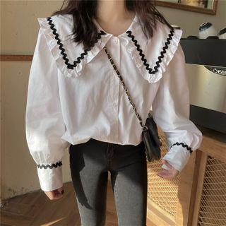 Contrast Trim Sailor-collar Blouse