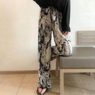 Print Straight Leg Pants Gray - One Size