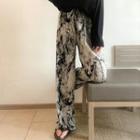 Print Straight Leg Pants Gray - One Size