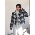 Toggle-button Plaid Crop Jacket Gray - One Size