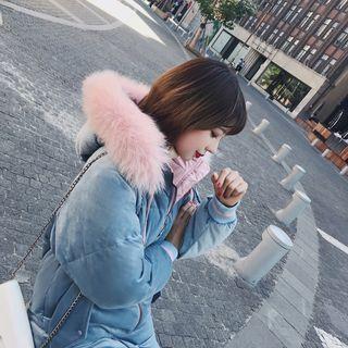 Padded Hooded Velvet Zip Long Coat
