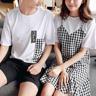 Couple Matching Short-sleeve T-shirt / Shorts / Short-sleeve Mock Two Piece Dress